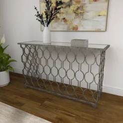Contemporary Metal Pattern Console Table Silver - Olivia & May 37 Contemporary Metal Pattern Console Table Silver - Olivia & May -Lush Living Store GUEST eb0fb755 05e4 4701 b05b b3d0df17fa5a