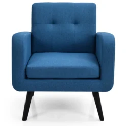 Tangkula Modern Upholstered Accent Chair Linen Fabric Single Sofa With Rubber Wood Leg Grey/ Blue -Lush Living Store GUEST eb7cbddf 88f1 4710 9b16 b9e530cf2ff7