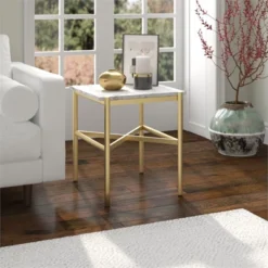 Gold Side Table With Faux Marble Top - Henn&Hart