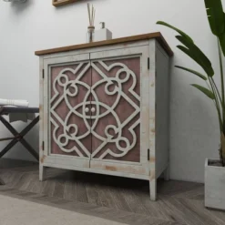 Natural Wood Cabinet With Trellis Doors Light Brown - Olivia & May -Lush Living Store GUEST ec3f673c af93 4187 b357 1a62bb2cc914
