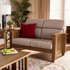 Charlotte Fabric Upholstered Wood 2 Seater Loveseat Taupe/Brown - Baxton Studio -Lush Living Store GUEST ecb9b4e5 cdf7 4a87 8cd6 15eccb223008