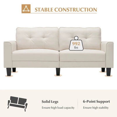 Costway Modern 79.5inch Fabric Loveseat Couch Living Room Sofa For Small Spaces Beige 6 Costway Modern 79.5inch Fabric Loveseat Couch Living Room Sofa For Small Spaces Beige - Image 4