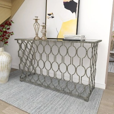 Contemporary Metal Pattern Console Table Silver - Olivia & May 9 Contemporary Metal Pattern Console Table Silver - Olivia & May - Image 7