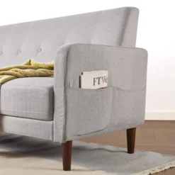 Adair Mid Century Modern Loveseat With Armrest Pockets Tufted Linen Fabric Light Gray - Mellow -Lush Living Store GUEST ee885a55 1280 44d7 8304 3e7daaf4a863