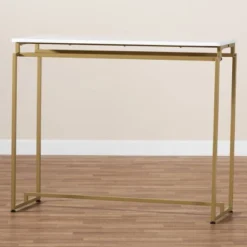 Renzo Metal Console Table With Faux Marble Tabletop White/Gold - Baxton Studio -Lush Living Store GUEST ee933858 cd39 4004 aaec 92a422973474