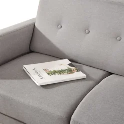 Adair Mid Century Modern Loveseat With Armrest Pockets Tufted Linen Fabric Light Gray - Mellow -Lush Living Store GUEST f0b76967 4cc9 4549 8b9e bd4c9327f47a