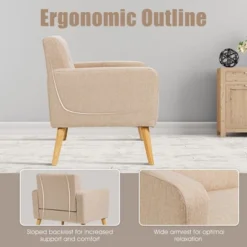 Costway Modern Accent Chair Upholstered Linen Armchair W/Rubber Wood Legs YellowBeigeGreyNavy 20 Costway Modern Accent Chair Upholstered Linen Armchair W/Rubber Wood Legs YellowBeigeGreyNavy -Lush Living Store GUEST f19a8031 bf52 48d8 8539 466728380d85
