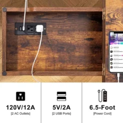 FABATO End Table And Nightstand With USB Charging Station And Power Supply Cord, For Living Rooms And Bedrooms, Features Flip Top Shelf, Rustic Brown -Lush Living Store GUEST f1eb7ae0 9694 4e65 82e4 dcdee05e2f20