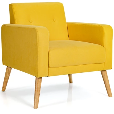 Costway Modern Accent Chair Upholstered Linen Armchair W/Rubber Wood Legs YellowBeigeGreyNavy 15 Costway Modern Accent Chair Upholstered Linen Armchair W/Rubber Wood Legs YellowBeigeGreyNavy - Image 13