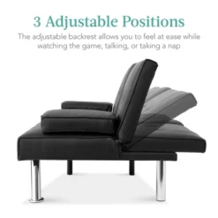 Best Choice Products Modern Faux Leather Convertible Futon Sofa W/ Removable Armrests, Metal Legs, 2 Cupholders