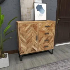 Contemporary Zigzag Pattern Mango Wood Cabinet Brown - Olivia & May -Lush Living Store GUEST f3087250 db70 476d b10a bea03a9a28c3