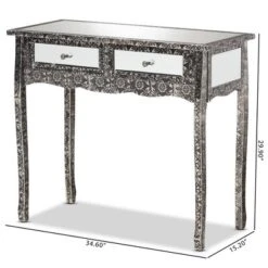 Wycliff Metal And Mirrored Glass 2 Drawer Console Table Dark Gray/Silver - Baxton Studio -Lush Living Store GUEST f5482c47 f529 4adb b3b6 ac244924ec02