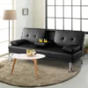 Costway Convertible Folding Futon Sofa Bed Leather W/Cup Holders&Armrests WhiteBlackBrown
