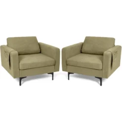 Costway Set Of 2 Fabric Accent Armchair Single Sofa W/ Side Storage Pocket -Lush Living Store GUEST f5aa12cd 688f 4c67 8060 4e13dee2ca1f