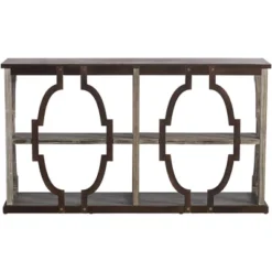 Crestview Collection Farmhouse Rustic Chestnut Wood Console Table 64" X 15" With Bookshelf Brown Antique White Wash 3-Tier For Living Room Entryway -Lush Living Store GUEST f5de48fe 5028 4090 9933 ce7b16a42ea7