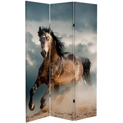 6" Double Sided Galloping Horses Canvas Room Divider - Oriental Furniture 4 6" Double Sided Galloping Horses Canvas Room Divider - Oriental Furniture - Image 2
