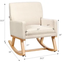 Costway Mid Century Rocking Chair Upholstered Armchair W/ Lumbar Support BeigeGray -Lush Living Store GUEST f719799f ae3d 46ea a791 13ab2b6786ca