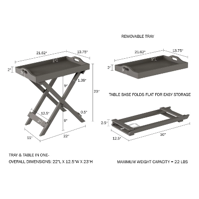 Hastings Home Folding Side Table With Removable Tray Top - Gray 4 Hastings Home Folding Side Table With Removable Tray Top - Gray - Image 2