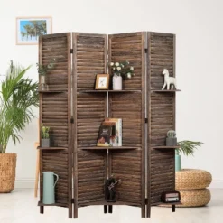 Rancho 4 Shelf Panel Folding Screen Room Partition Paulownia Wood - Proman Products -Lush Living Store GUEST f7d41f25 994a 441c 94b6 8e5f522b7c1a