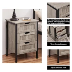 Yaheetech 3 Drawer Side Table With Sturdy Metal Frame, Gray -Lush Living Store GUEST f7dadbcb 6efe 4744 8f08 f9047a23b832