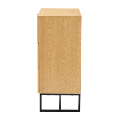 Sawyer Wood And Metal 3 Drawer Storage Cabinet With Natural Rattan Oak Brown/Black - Baxton Studio 6 Sawyer Wood And Metal 3 Drawer Storage Cabinet With Natural Rattan Oak Brown/Black - Baxton Studio - Image 4