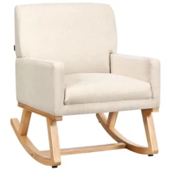 Costway Mid Century Rocking Chair Upholstered Armchair W/ Lumbar Support BeigeGray -Lush Living Store GUEST f890e496 ba61 4da8 a2c0 68695fc1523a
