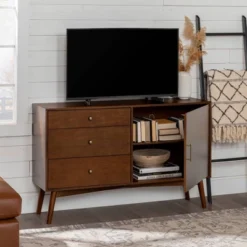 Mid-Century Modern With Closed Storage TV Stand For TVs Up To 58" Walnut - Saracina Home -Lush Living Store GUEST f89ee84d 87ad 48e2 a670 ba1cc508510a