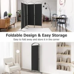 Costway 4 Panels Folding Room Divider 6 Ft Tall Fabric Privacy Screen Black/Brown/Grey/White -Lush Living Store GUEST f8b8d366 3df0 40eb b208 b8b328a76d61