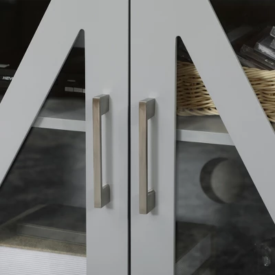 HOMCOM TV Cabinet Stand For TVs Up To 58", Entertainment Center With Adjustable Shelves, 4 Glass Doors And 4 Cable Holes For Living Room, Gray 7 HOMCOM TV Cabinet Stand For TVs Up To 58", Entertainment Center With Adjustable Shelves, 4 Glass Doors And 4 Cable Holes For Living Room, Gray - Image 5