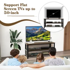 Costway 3-Tier TV Stand For 50-Inch Flat Screen TVs Entertainment Center Open Shelves Steel Frame TV Console Table Living Room Entryway Rustic Brown -Lush Living Store GUEST f9a07729 139f 4aa8 a2a4 71459d400100