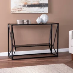 Finsfil Long Glass-Top Console Table Black - Aiden Lane -Lush Living Store GUEST f9f9ef45 fd2f 465a 9579 df001e368255