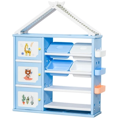 Qaba Kids Toy Storage Organizer With 4 Bins, Storage Cabinets, Bookshelf And 4-Layers Toy Collection Shelves 5 Qaba Kids Toy Storage Organizer With 4 Bins, Storage Cabinets, Bookshelf And 4-Layers Toy Collection Shelves - Image 3