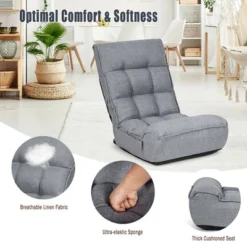 Costway 4-Position Floor Chair Folding Lazy Sofa W/Adjustable Backrest& Headrest Gray -Lush Living Store GUEST fa32ba40 4c89 4f5f bfbc 85703aa6b2ff