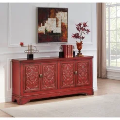 Joseph 4 Door Storage Credenza/Sideboard Burnished Red - Treasure Trove -Lush Living Store GUEST fa865532 5759 480b b301 96e8177a21ce