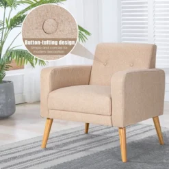 Costway Modern Accent Chair Upholstered Linen Armchair W/Rubber Wood Legs YellowBeigeGreyNavy 21 Costway Modern Accent Chair Upholstered Linen Armchair W/Rubber Wood Legs YellowBeigeGreyNavy -Lush Living Store GUEST fa9c9f6e 9d7d 41c2 a795 b510cd2d8459
