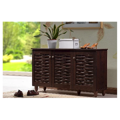 Winda Modern And Contemporary 3-Door Wooden Entryway Shoes Storage Cabinet - Dark Brown - Baxton Studio 7 Winda Modern And Contemporary 3-Door Wooden Entryway Shoes Storage Cabinet - Dark Brown - Baxton Studio - Image 5
