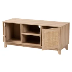Elsbeth Wood And Natural Rattan 2 Door TV Stand For TVs Up To 40" Light Brown/Natural Brown - Baxton Studio -Lush Living Store GUEST fac70c6f 866f 4cd8 9790 3628a6909eb8
