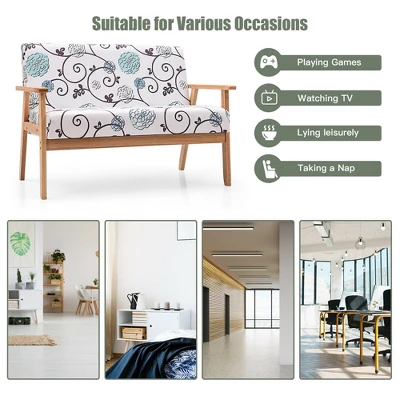 Costway Modern Fabric Loveseat Sofa Couch Upholstered 2-Seat Wood Armchair 8 Costway Modern Fabric Loveseat Sofa Couch Upholstered 2-Seat Wood Armchair - Image 6