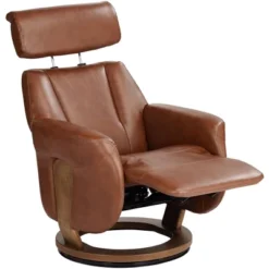 BenchMaster Brown Swivel Faux Leather Recliner Chair Modern Armchair Comfortable Manual Reclining Footrest Headrest For Bedroom -Lush Living Store GUEST fb356495 8815 4bc0 a13d 3f49ecc1e2d8