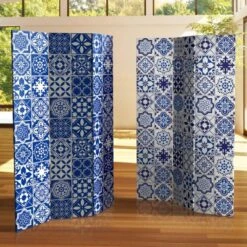 6" Double Sided Tile Canvas Room Divider Blue - Oriental Furniture -Lush Living Store GUEST fb37991d 098b 4caf a3c7 e4253baf9014