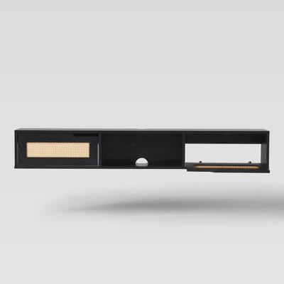 Modern Boho Floating TV Stand For TVs Up To 65" With Rattan Doors - Saracina Home 8 Modern Boho Floating TV Stand For TVs Up To 65" With Rattan Doors - Saracina Home - Image 6