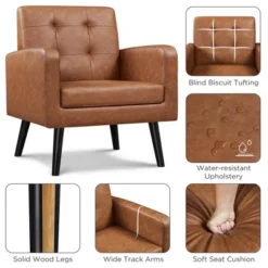 Yaheetech Modern Armchair Accent Chair Faux Leather Tufted With Solid Wood Legs -Lush Living Store GUEST fbabfe04 f515 4657 86d9 3ab0881d53fa