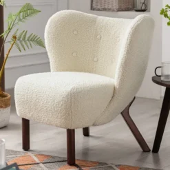 Modern Accent Chair Lambskin Wingback Tufted Side Chair With Solid Wood Legs-ModernLuxe -Lush Living Store GUEST fbb10ce5 4304 4f84 a3b1 2eb53dc4b5c5