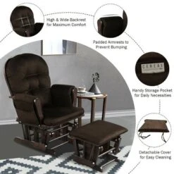 Costway Glider And Ottoman Cushion Set Wood Baby Nursery Rocking Chair Brown -Lush Living Store GUEST fcb07490 b743 4031 9b80 61c4718157a8
