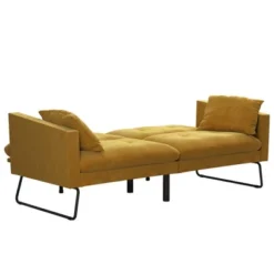 Neely Futon With Bolster Pillows Mustard Velvet - Mr. Kate -Lush Living Store GUEST fcb4a612 98d5 4d4a a171 19ed80764369