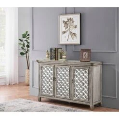 Lane 3 Door Storage Credenza/Cabinet With Mirrored Doors Burnished Gray - Treasure Trove -Lush Living Store GUEST fcfc6028 527d 4c24 8505 f46febc510ae