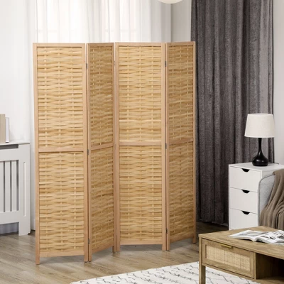 HOMCOM Room Divider, 5.5' Tall Bamboo Portable Folding Privacy Screens, Hand-Woven Double Side Partition Wall Dividers For Home, Natural 4 HOMCOM Room Divider, 5.5' Tall Bamboo Portable Folding Privacy Screens, Hand-Woven Double Side Partition Wall Dividers For Home, Natural - Image 2