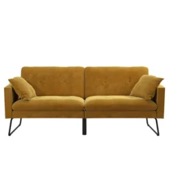 Neely Futon With Bolster Pillows Mustard Velvet - Mr. Kate -Lush Living Store GUEST fd835f6b bb97 4c15 86fa 56c5f360cc6d