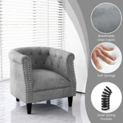 Costway Modern Accent Chair With Ottoman Armchair Barrel Sofa Chair With Footrest Grey 16 Costway Modern Accent Chair With Ottoman Armchair Barrel Sofa Chair With Footrest Grey -Lush Living Store GUEST fe363bf6 0f13 4b84 809e 32e0eedb3386