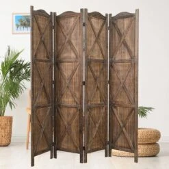 Rancho Barn 4 Panel Room Divider With Folding Screen Room Partition Paulownia Wood Brown - Proman Products 10 Rancho Barn 4 Panel Room Divider With Folding Screen Room Partition Paulownia Wood Brown - Proman Products -Lush Living Store GUEST ff21a4a1 08bd 40f6 b38d 294cb8cedf66